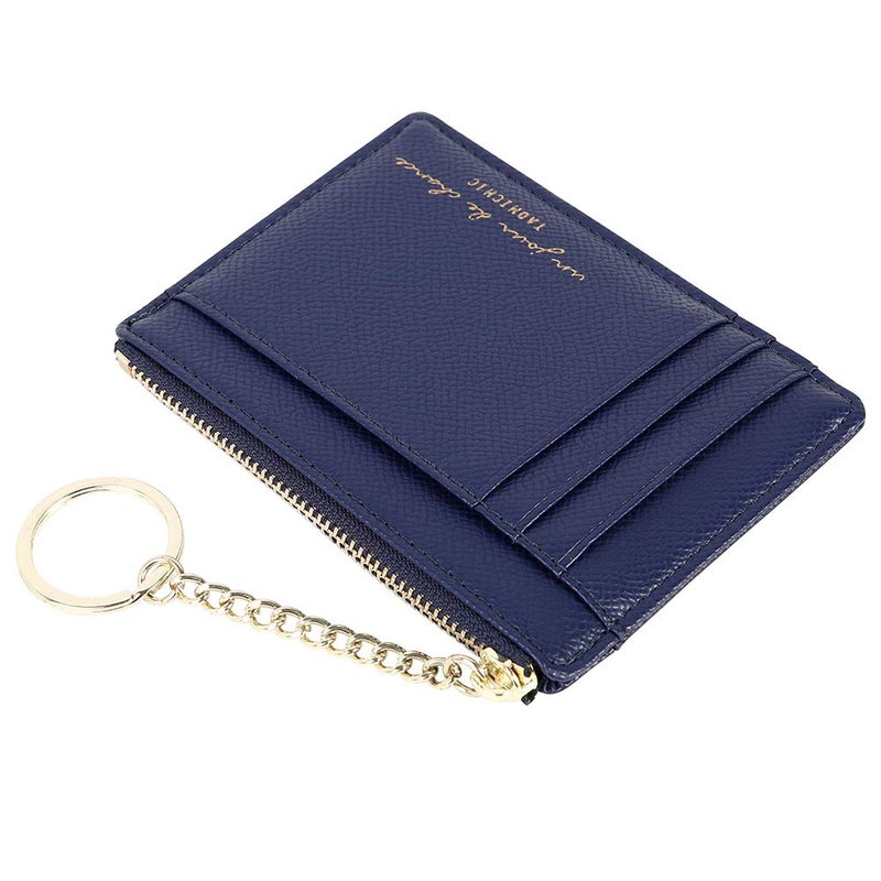 Cynure Women's 8 Cards Slim Minimalist Card Holder Coin Changes Purse Keychain Front Pocket Wallet, navy blue - Image 5